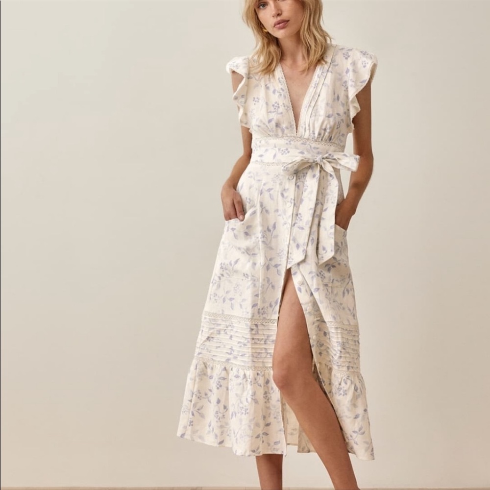 Reformation Lili Linen Dress in Laurel Size 2